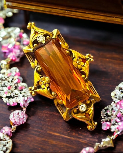 - Antique RARE Georgian 14k Gold miner Diamond & Citrine ornate brooch RARE pie…