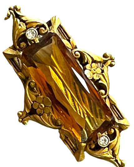 - Antique RARE Georgian 14k Gold miner Diamond & Citrine ornate brooch RARE pie…