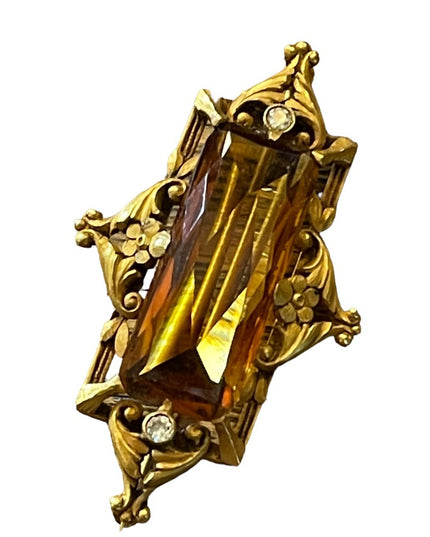 - Antique RARE Georgian 14k Gold miner Diamond & Citrine ornate brooch RARE pie…