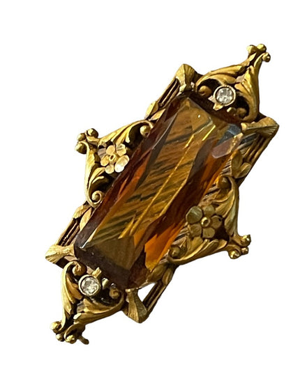 - Antique RARE Georgian 14k Gold miner Diamond & Citrine ornate brooch RARE pie…