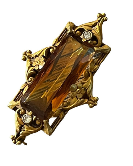 - Antique RARE Georgian 14k Gold miner Diamond & Citrine ornate brooch RARE pie…