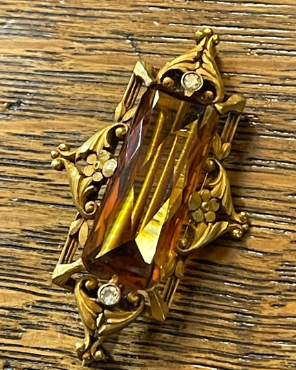 - Antique RARE Georgian 14k Gold miner Diamond & Citrine ornate brooch RARE pie…