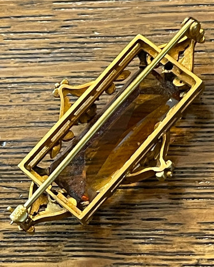 - Antique RARE Georgian 14k Gold miner Diamond & Citrine ornate brooch RARE pie…