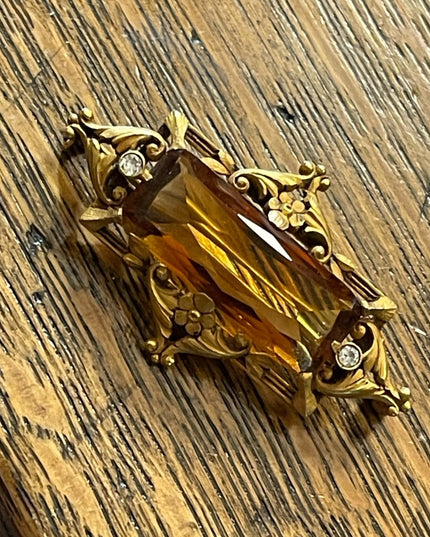 - Antique RARE Georgian 14k Gold miner Diamond & Citrine ornate brooch RARE pie…