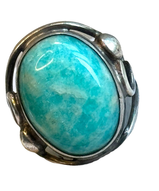 Vintage Larimar silver unmarked handmade southwestern ring
