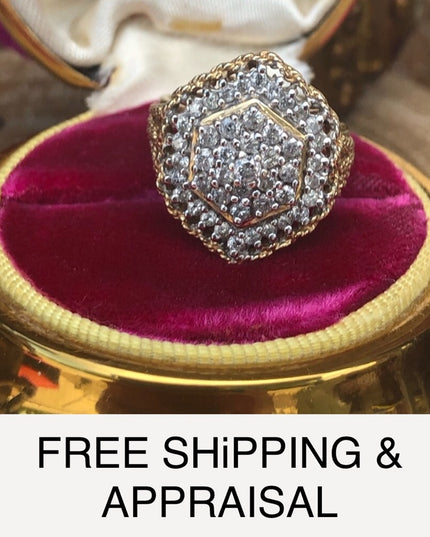 - Spectacular 14k Gold 1 Ct Diamond ring CLUSTER cocktail Ring w/ Appraisal