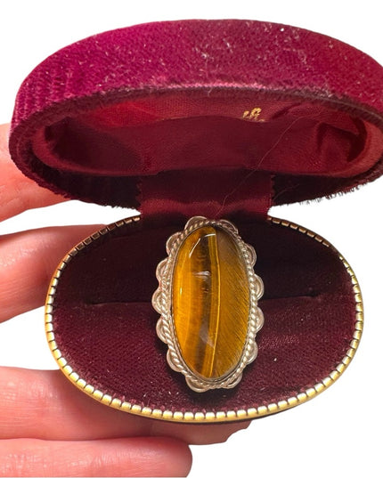 Large sterling silver 925 Tiger eye oval statement ring