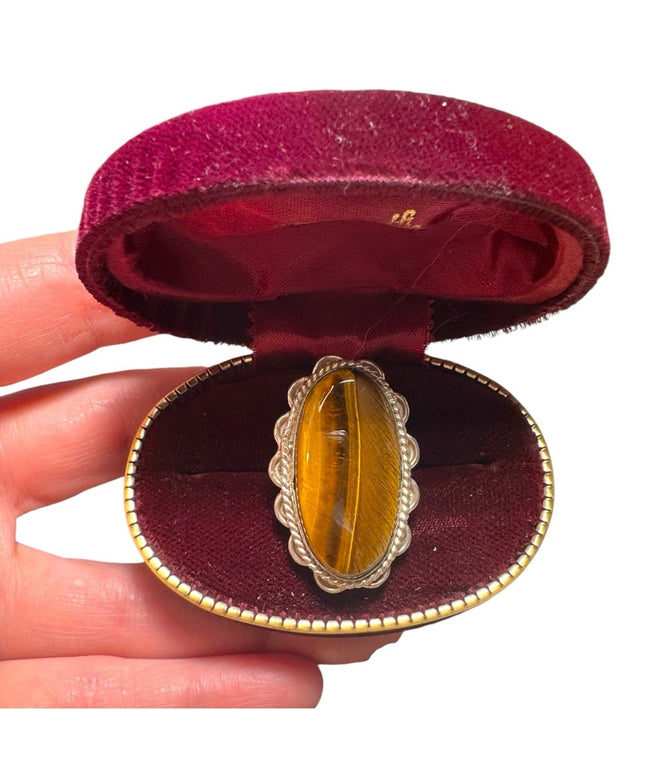 Large sterling silver 925 Tiger eye oval statement ring