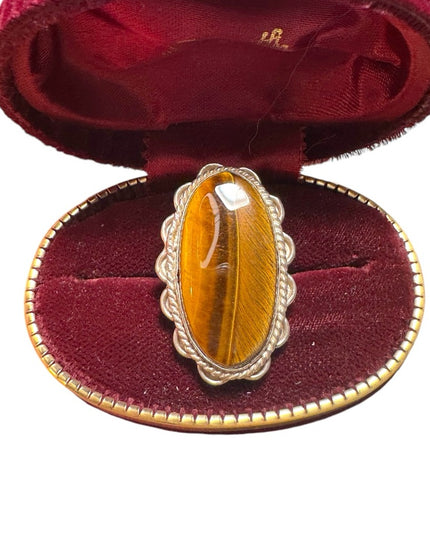 Large sterling silver 925 Tiger eye oval statement ring