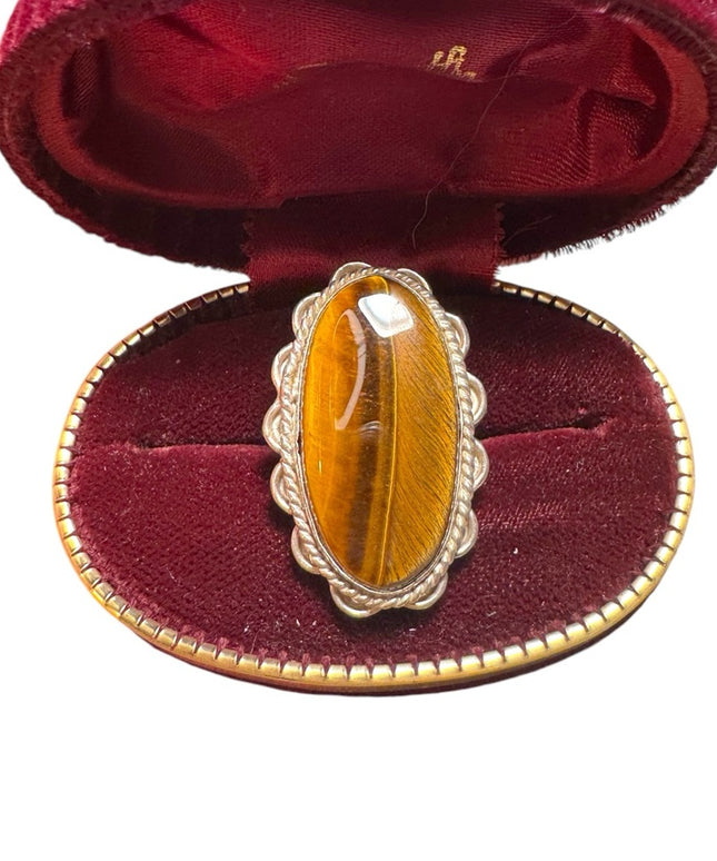 Large sterling silver 925 Tiger eye oval statement ring