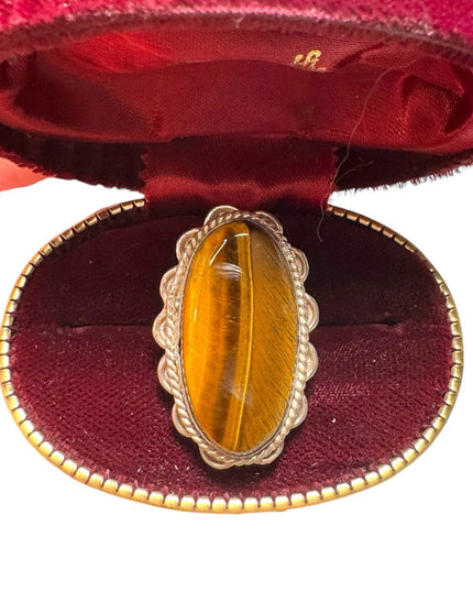Large sterling silver 925 Tiger eye oval statement ring