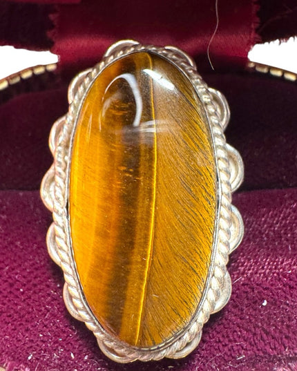 Large sterling silver 925 Tiger eye oval statement ring
