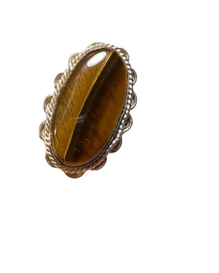 Large sterling silver 925 Tiger eye oval statement ring