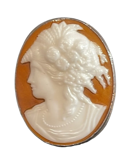 Vintage Sterling silver LARGE glass cameo trojan ring