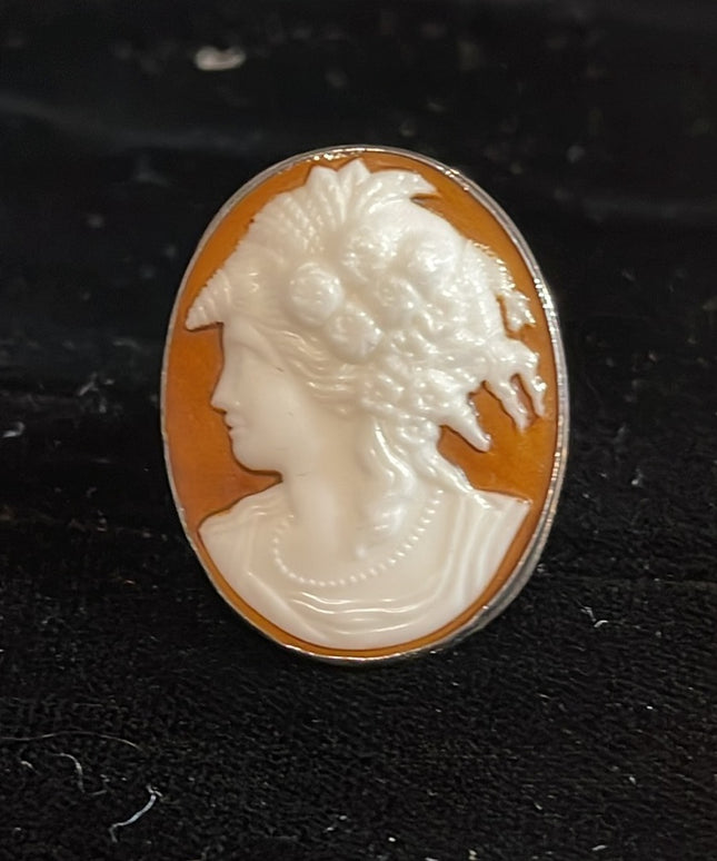 Vintage Sterling silver LARGE glass cameo trojan ring