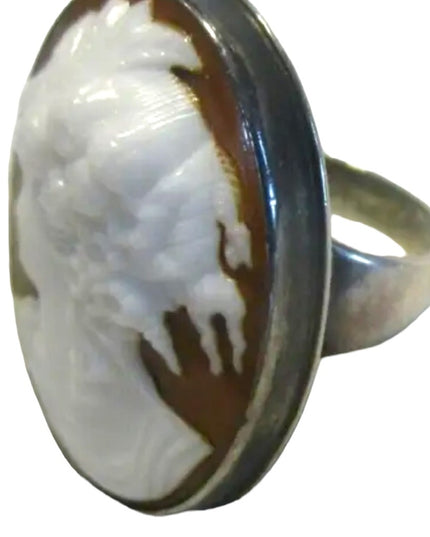 Vintage Sterling silver LARGE glass cameo trojan ring