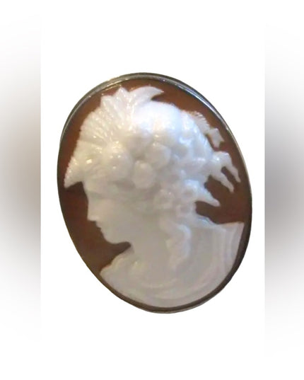 Vintage Sterling silver LARGE glass cameo trojan ring