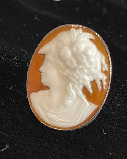 Vintage Sterling silver LARGE glass cameo trojan ring