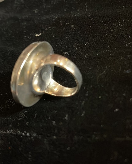Vintage Sterling silver LARGE glass cameo trojan ring