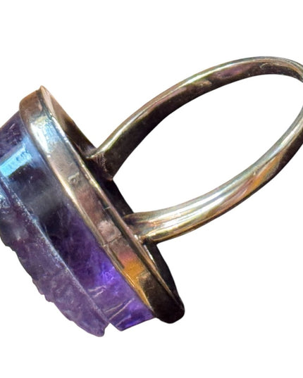 Stunning Antique Victorian hand carved Amethyst Cameo roman soldier Ring RARE