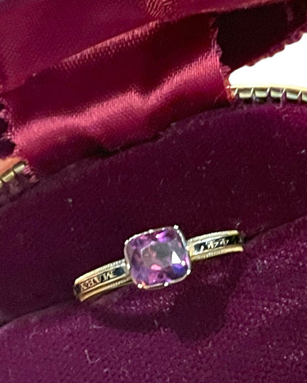 Antique Georgian Mourning enameled ring 1773 Authentic Purple paste 18k …