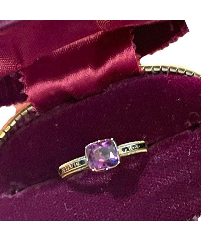 Antique Georgian Mourning enameled ring 1773 Authentic Purple paste 18k …