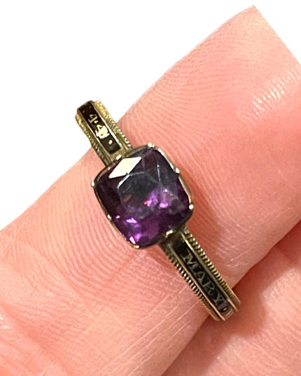 Antique Georgian Mourning enameled ring 1773 Authentic Purple paste 18k …