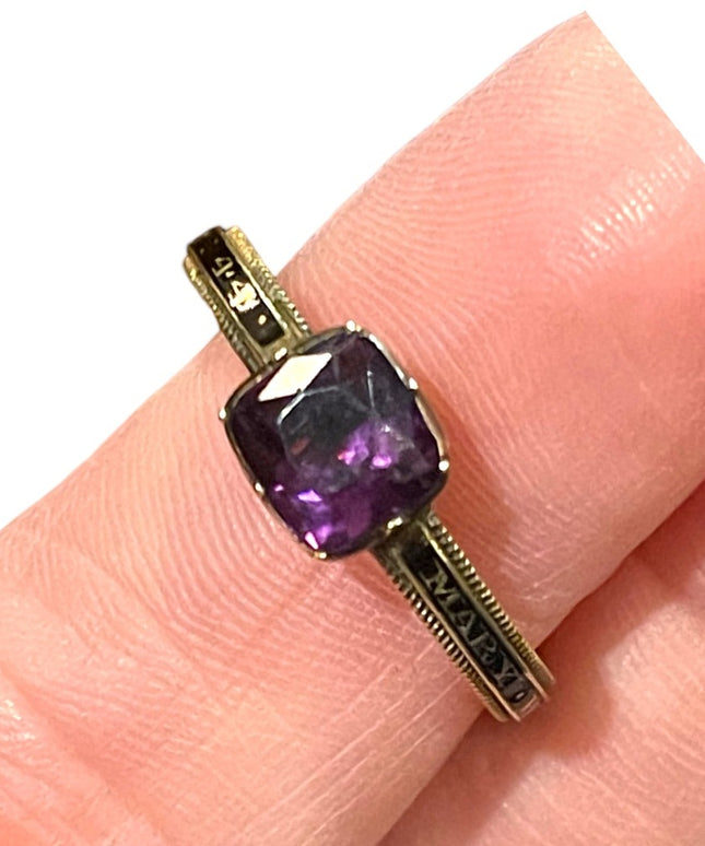 Antique Georgian Mourning enameled ring 1773 Authentic Purple paste 18k …