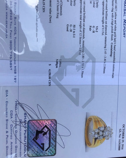 Spectacular 14k 1 TCW Diamond cluster ring VS2 appraisal 4600$ Value