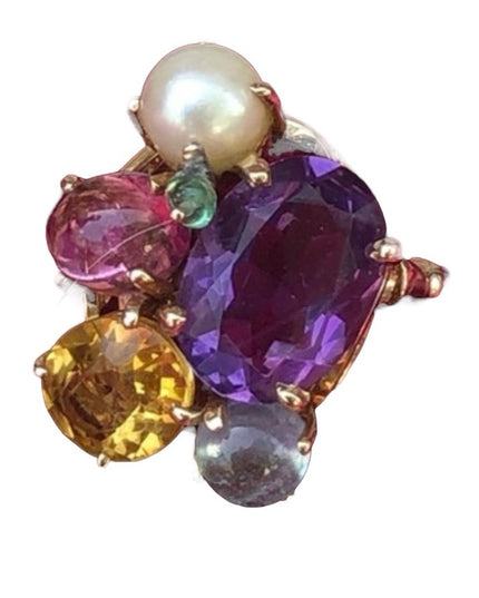 - Spectacular Cocktail Cluster Multi gemstone Custom ring 10.64 TCW W appr…