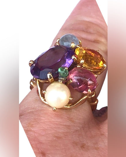 - Spectacular Cocktail Cluster Multi gemstone Custom ring 10.64 TCW W appr…