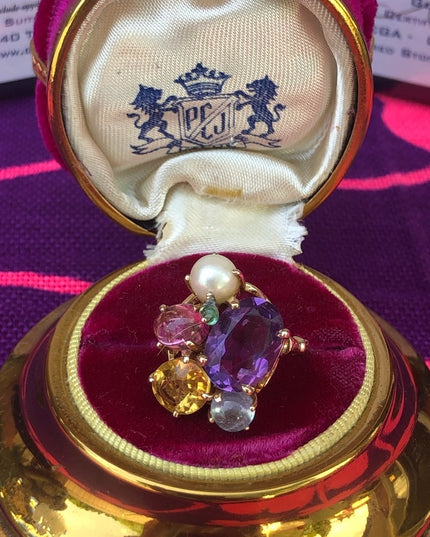 - Spectacular Cocktail Cluster Multi gemstone Custom ring 10.64 TCW W appr…