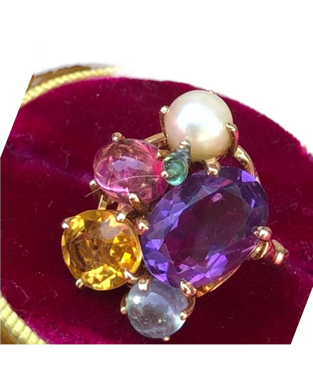 - Spectacular Cocktail Cluster Multi gemstone Custom ring 10.64 TCW W appr…
