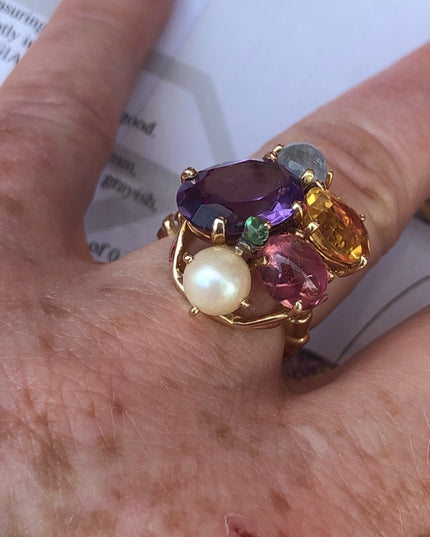 - Spectacular Cocktail Cluster Multi gemstone Custom ring 10.64 TCW W appr…