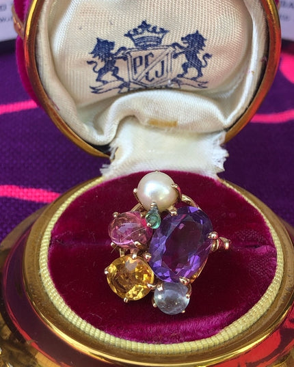 - Spectacular Cocktail Cluster Multi gemstone Custom ring 10.64 TCW W appr…