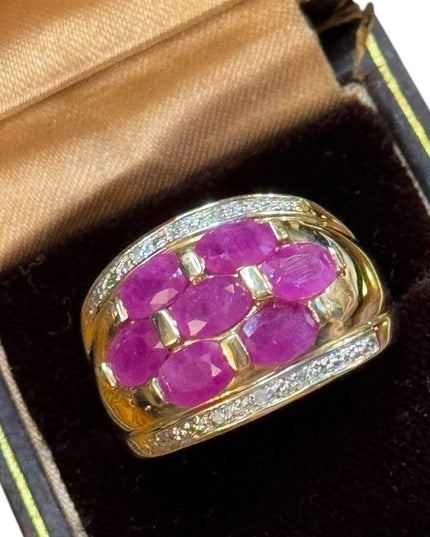Elegant Vintage 14k Gold Diamond & Ruby Gemstone Ring