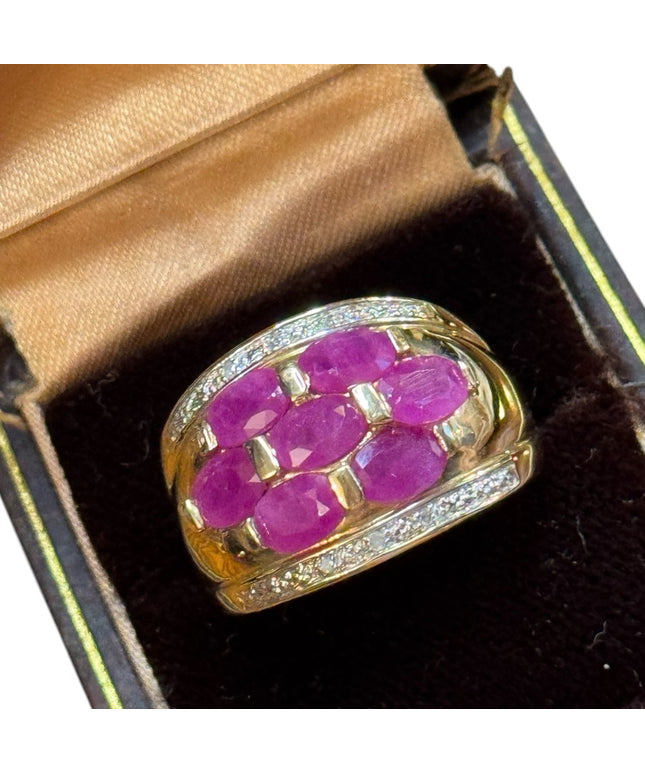 Elegant Vintage 14k Gold Diamond & Ruby Gemstone Ring