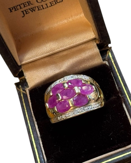Elegant Vintage 14k Gold Diamond & Ruby Gemstone Ring