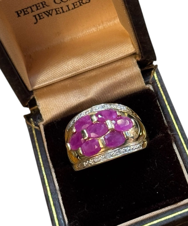 Elegant Vintage 14k Gold Diamond & Ruby Gemstone Ring