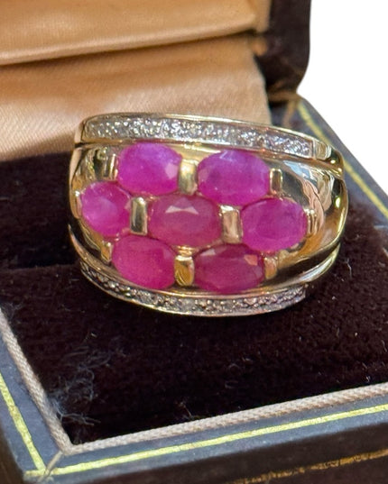 Elegant Vintage 14k Gold Diamond & Ruby Gemstone Ring