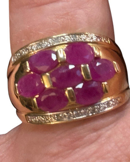 Elegant Vintage 14k Gold Diamond & Ruby Gemstone Ring