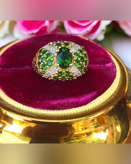 - Stunning - 14k Tsavorite Garnet & Diamonds ring cocktail dinner w apprai…