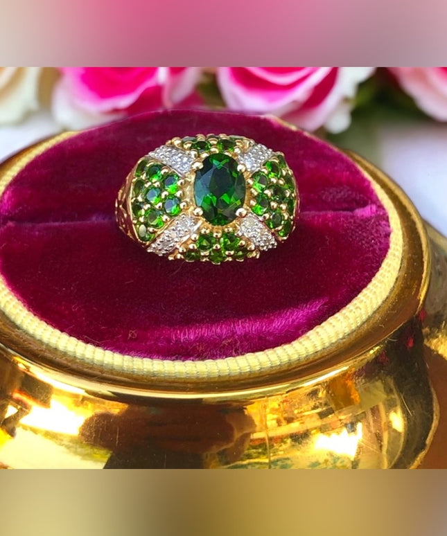 - Stunning - 14k Tsavorite Garnet & Diamonds ring cocktail dinner w apprai…