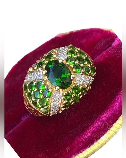- Stunning - 14k Tsavorite Garnet & Diamonds ring cocktail dinner w apprai…