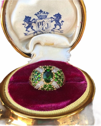 - Stunning - 14k Tsavorite Garnet & Diamonds ring cocktail dinner w apprai…