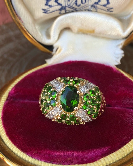 - Stunning - 14k Tsavorite Garnet & Diamonds ring cocktail dinner w apprai…