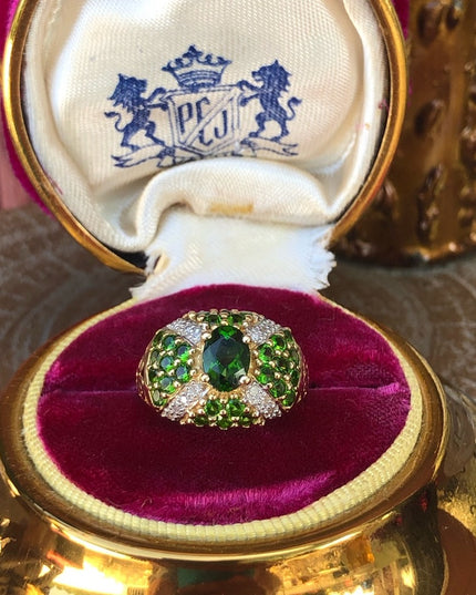 - Stunning - 14k Tsavorite Garnet & Diamonds ring cocktail dinner w apprai…