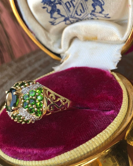 - Stunning - 14k Tsavorite Garnet & Diamonds ring cocktail dinner w apprai…