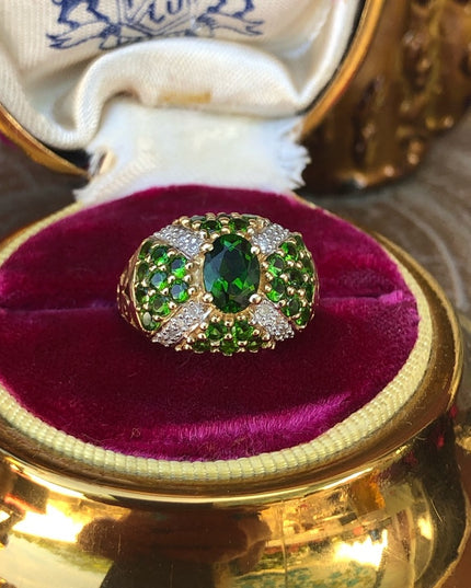 - Stunning - 14k Tsavorite Garnet & Diamonds ring cocktail dinner w apprai…