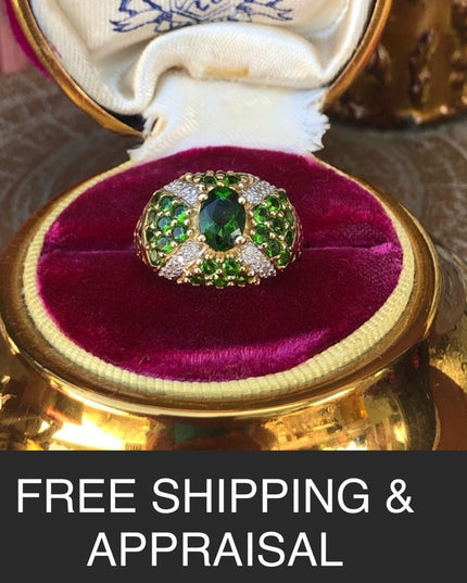 - Stunning - 14k Tsavorite Garnet & Diamonds ring cocktail dinner w apprai…